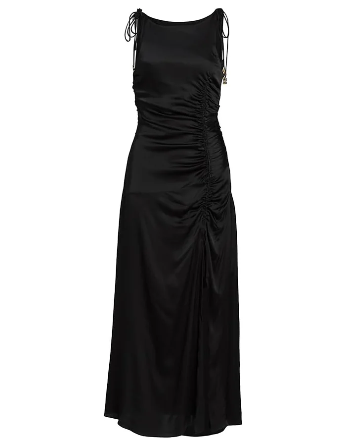 Ganni, Ganni, Satin Gathered Maxi Dress, 42 (10-12), Black