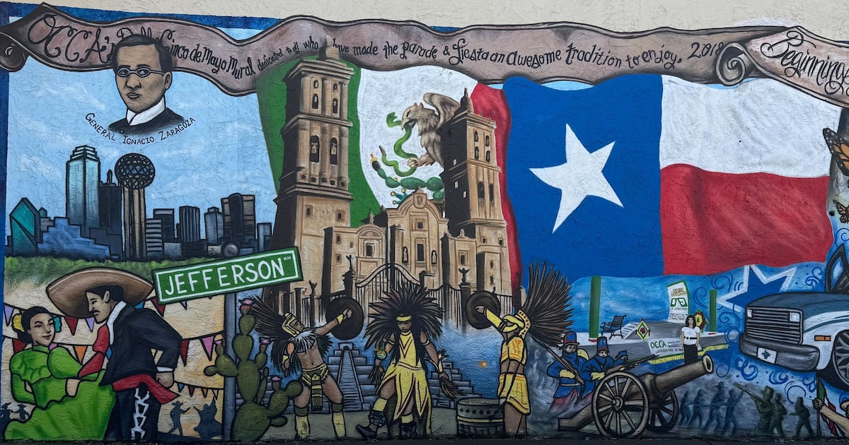 Dallas artist gives a historic Jefferson Boulevard mural a makeover for Cinco de Mayo
