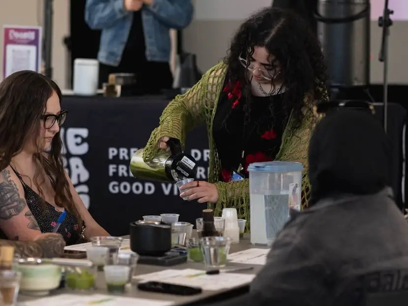 Members of the community participate in a matcha demonstration, an event hosted by the...