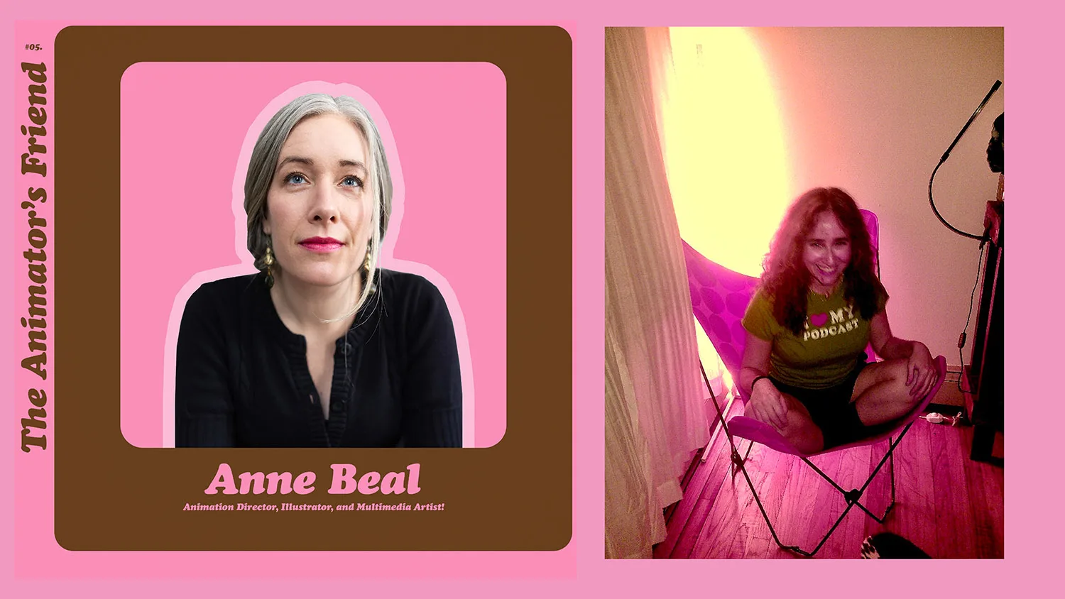 Artist Anne Beal (left), featured guest on The Animator's Friend with India Lombardi-Bello (right), MFA Computer Arts staff, faculty, and podcast host.