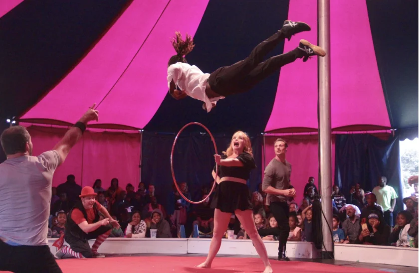 Midnight Circus brings high-flying acrobatic entertainment to city parks at a low ticket cost throughout the summer months. The organization is waiting to hear if a promised NEA grant for this season has been rescinded.Courtesy of Grace Gershenfeld