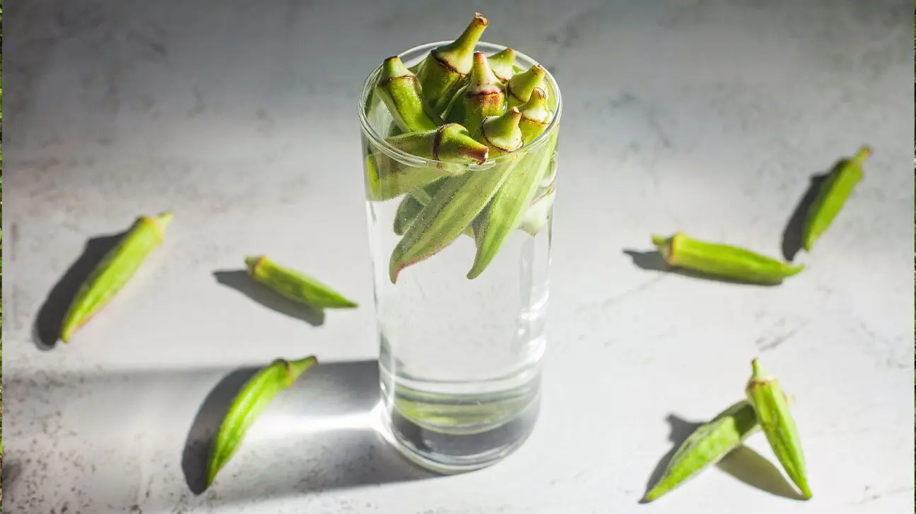 whole okra in water glass