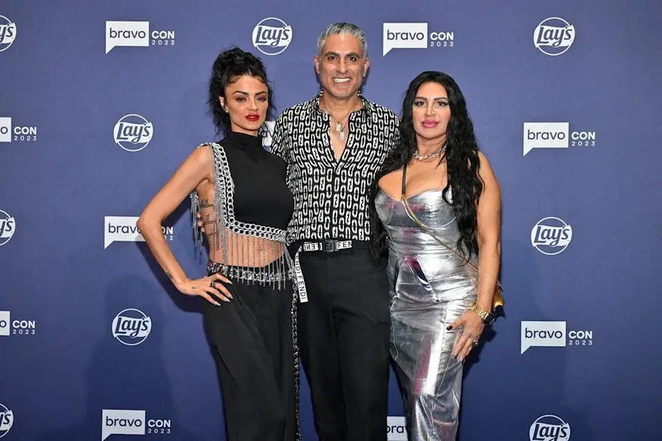 Reza Farahan, GG Gharachedaghi, and Mercedes "MJ" Javid posing together at BravoCon.