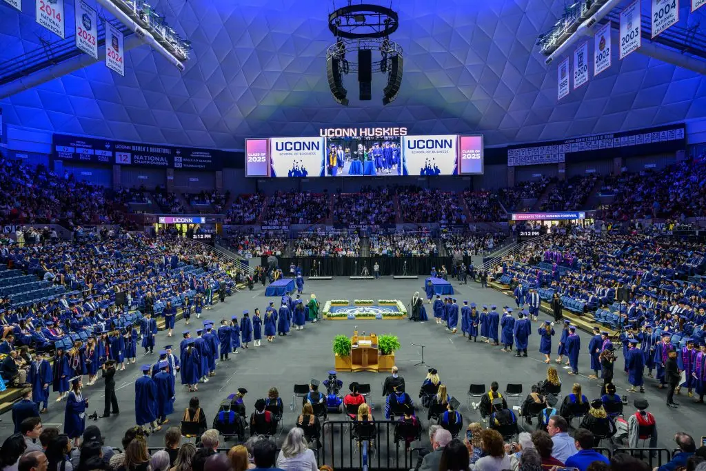 Inside of Gampel Pavilion during commencement