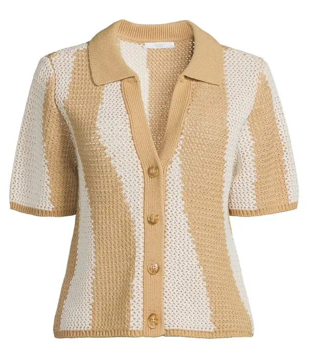 Knitted striped shirt €58 and striped trouser €58 (below)