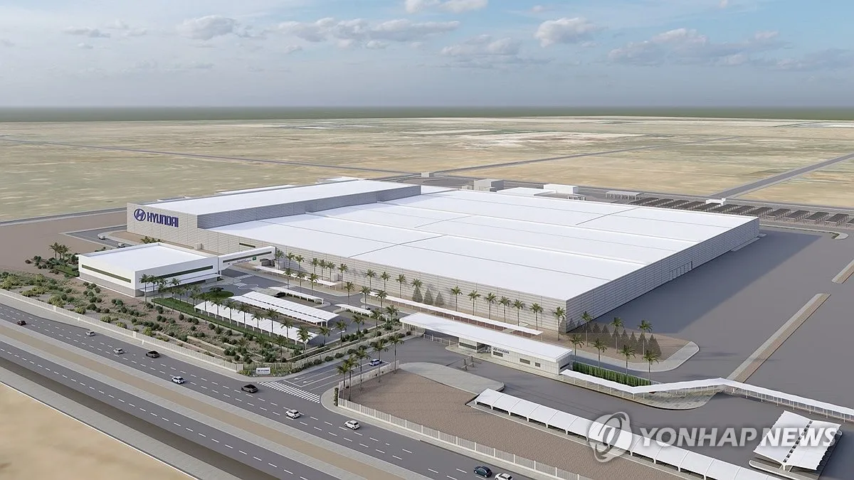 This photo, provided by Hyundai Motor Co. on May 15, 2025, shows a rendered image of Hyundai Motor Manufacturing Middle East under construction at the King Salman Automotive Cluster, located within King Abdullah Economic City in Saudi Arabia. (PHOTO NOT FOR SALE) (Yonhap)
