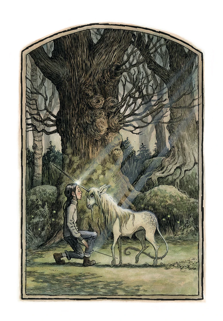 Book illustrations; A girl with a unicorn