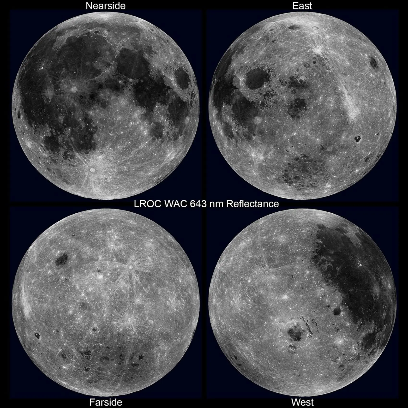 four views of the moon that all look different.