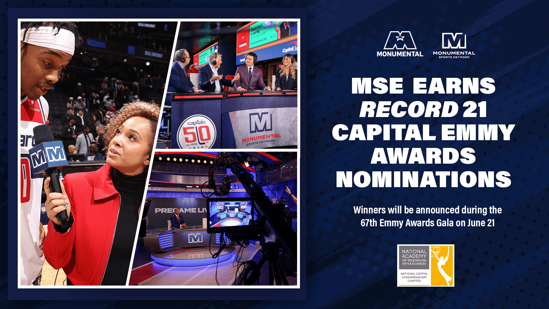Monumental Sports & Entertainment Earns Record 21 Capital Emmy Awards Nominations