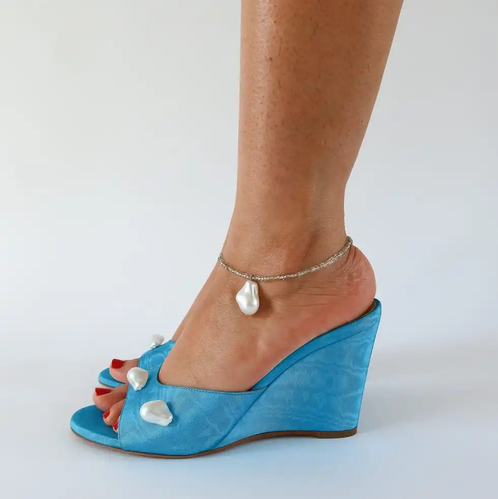 Kourtney Aqua Blue Moire Wedge