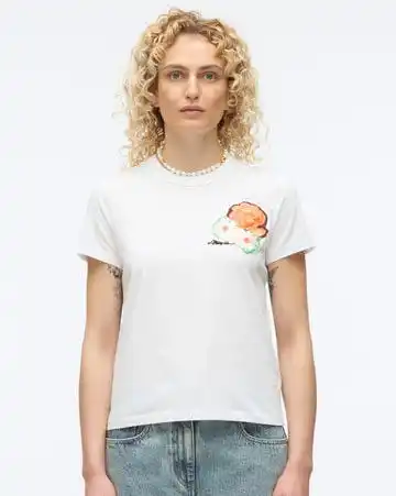 Cropped Tee with Bouquet Embroidery