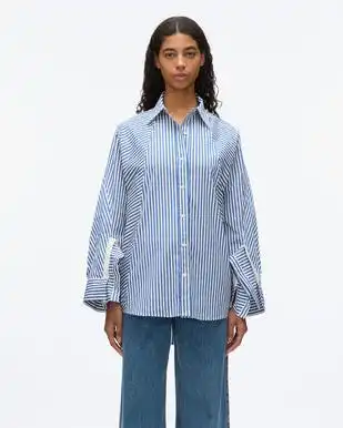 Oversized Stripe Shirt with Cascade Sleeves