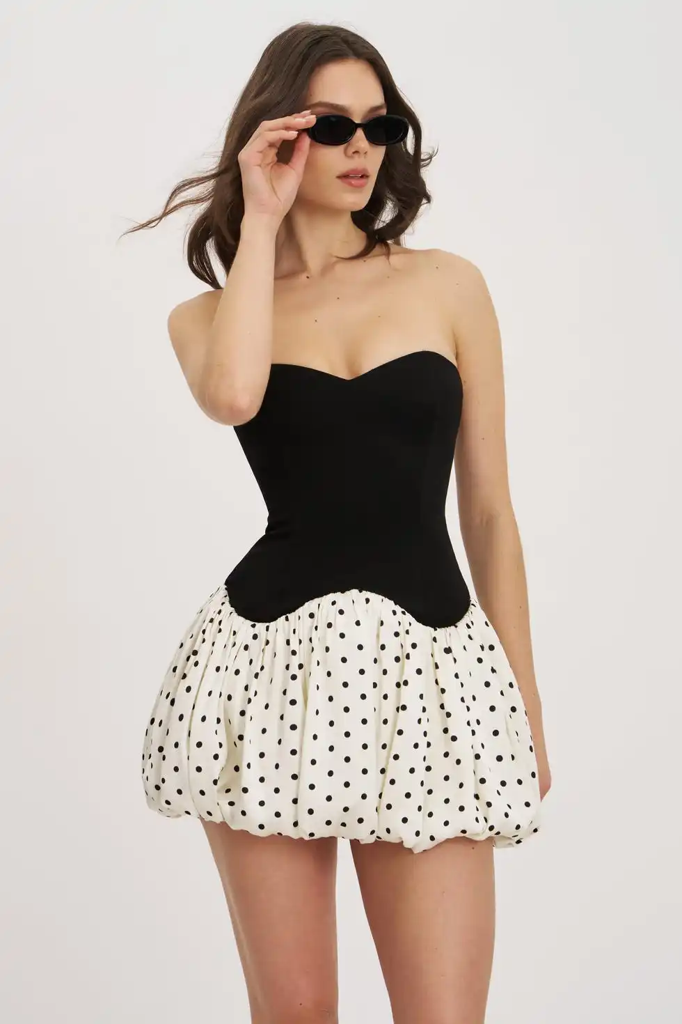 Dahliana Polka Dot Bubble Hem Mini Dress