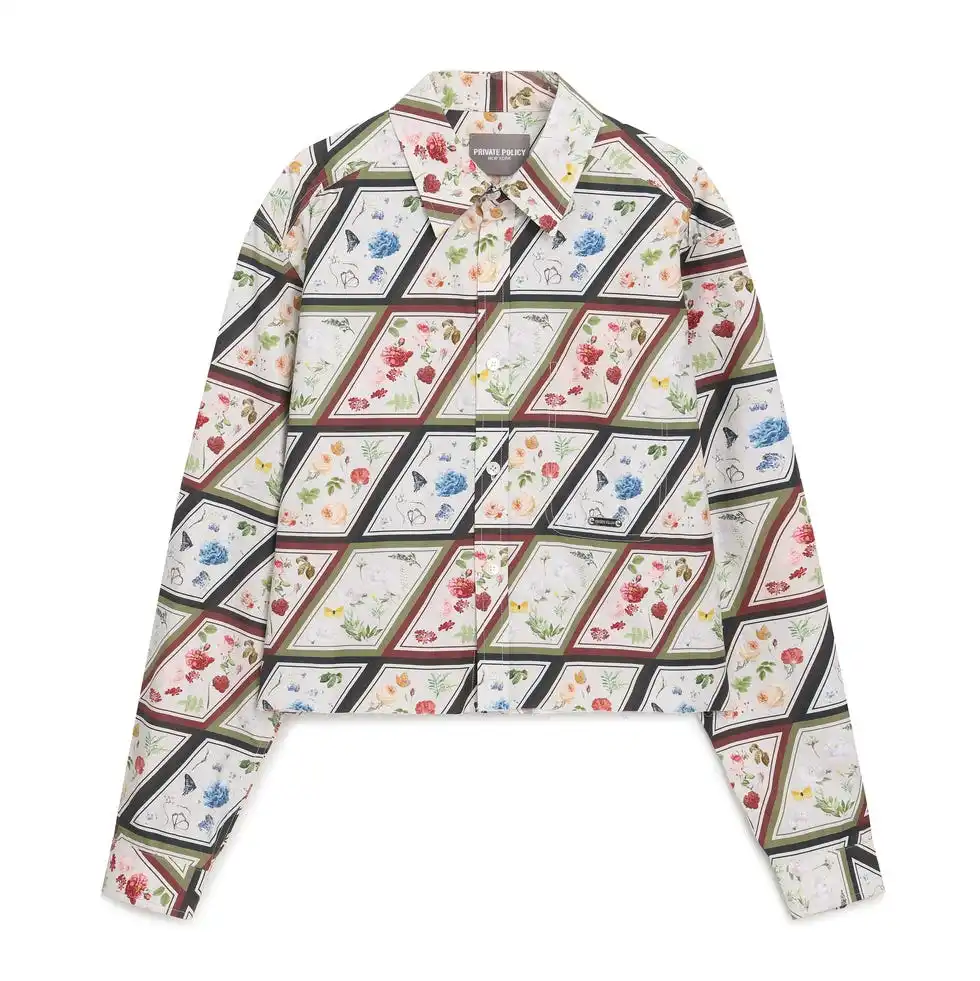 Floral Print Cropped Long Sleeve Shirt