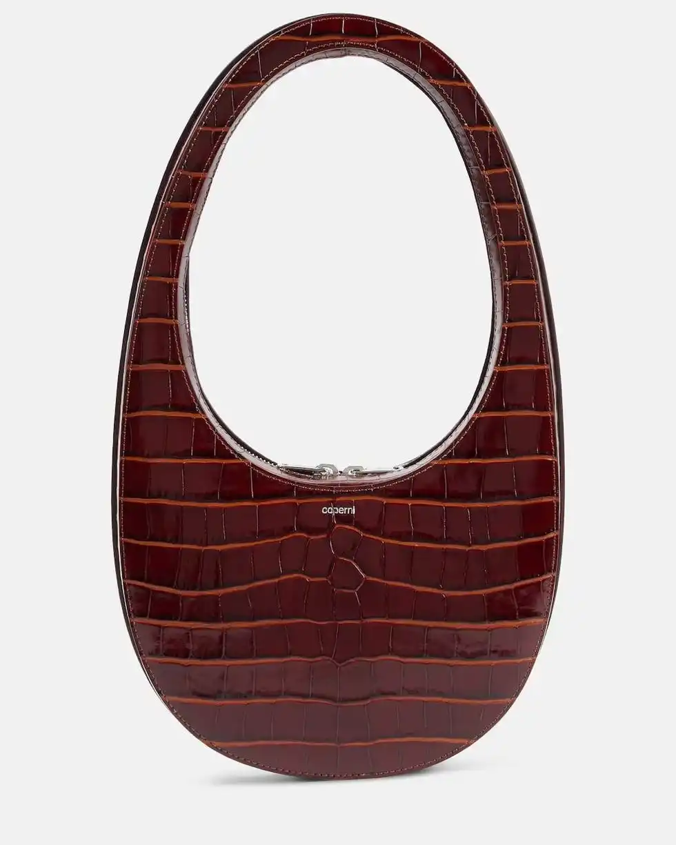 Swipe Croc-Effect Leather Shoulder Bag
