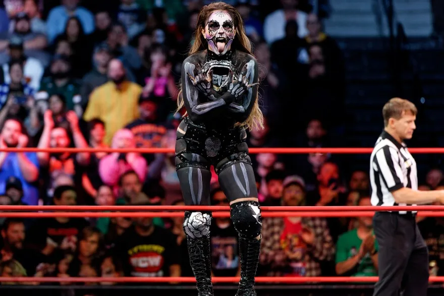 Lucha libre wrestler Thunder Rosa is shown in an undated photo. One of her lucha libre outfits will be on view at the Comic-Con Museum beginning May 22, 2025.