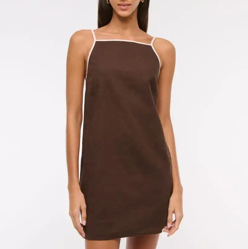 Linen-Blend Apron Mini Dress