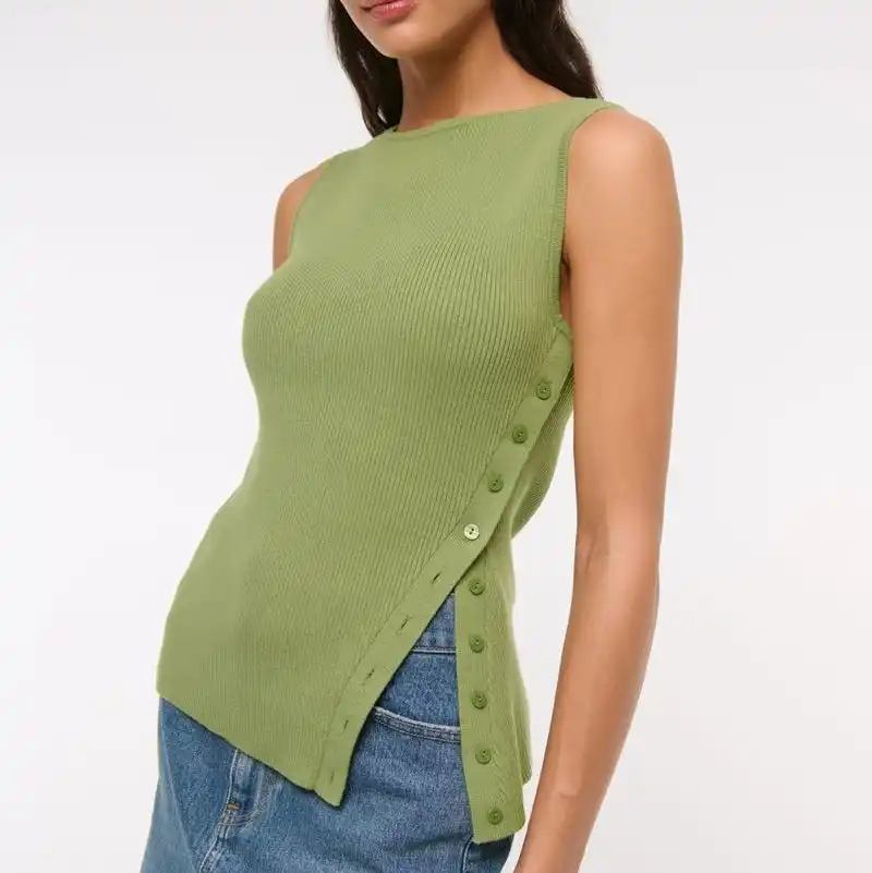 Asymmetrical Button Sweater Tank
