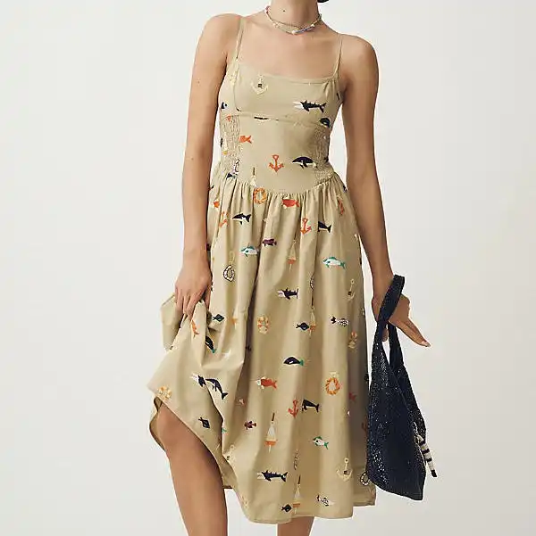 Fish-Print Midi Dress