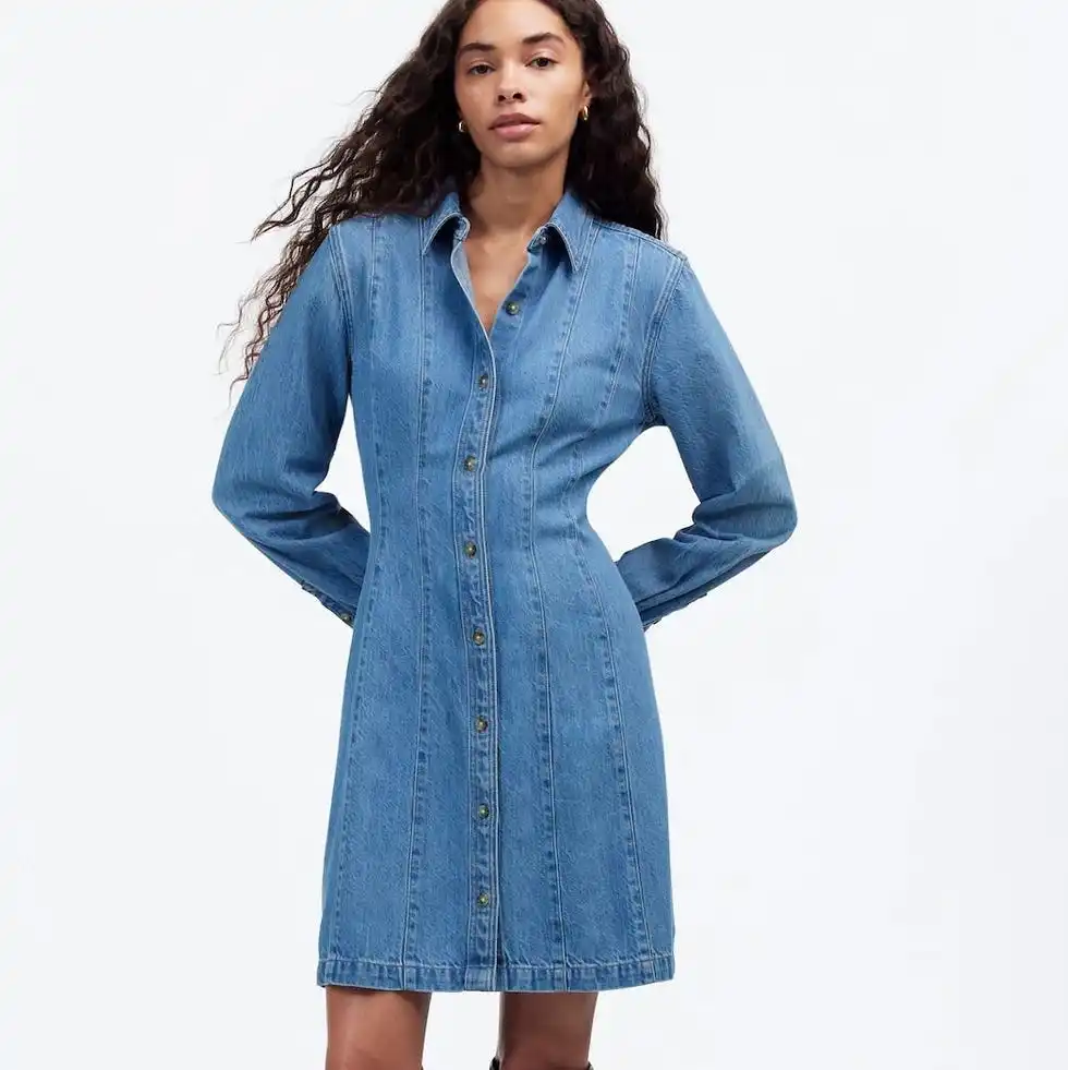 Airy Denim Seamed Mini Dress
