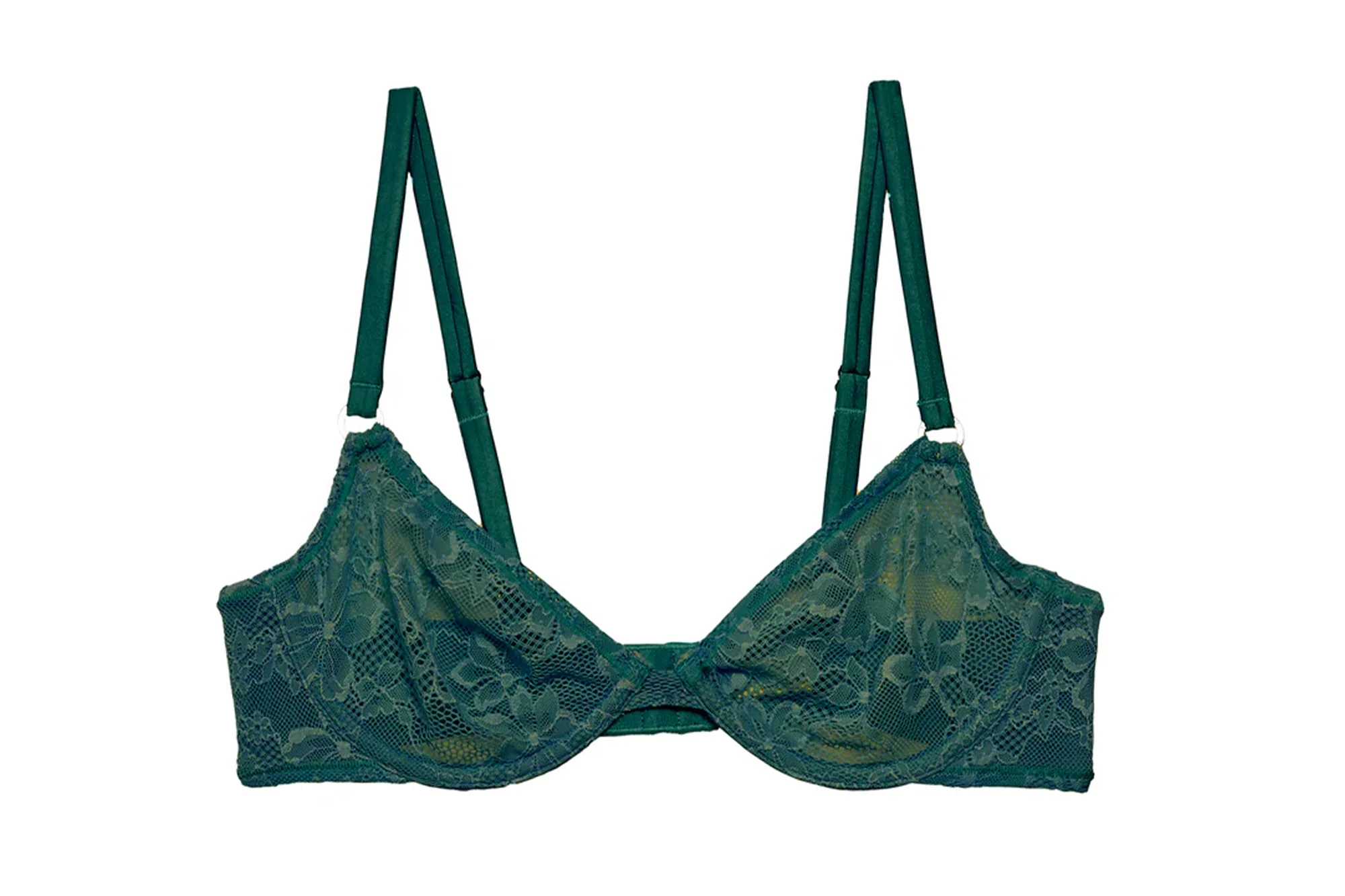 A teal lace bra