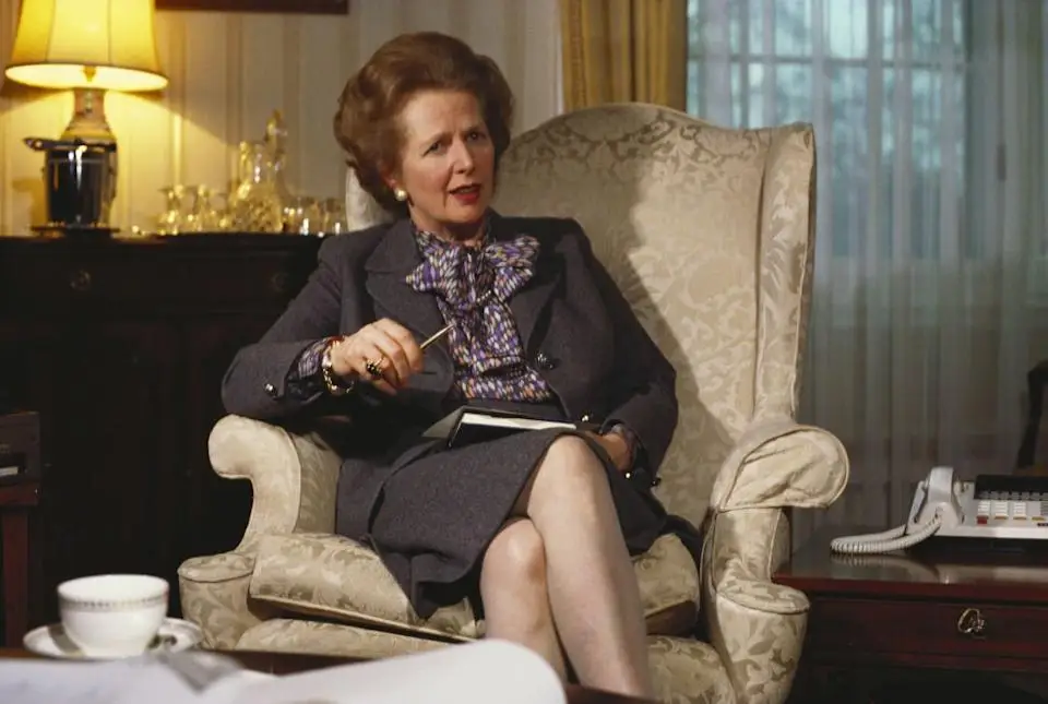 Margaret Thatcher wearing a pussy bow blouse