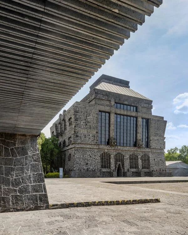 The exterior of the Museo Anahucalli, covered in volcanic stone.