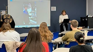 Janis L. Aldridge addressing students.