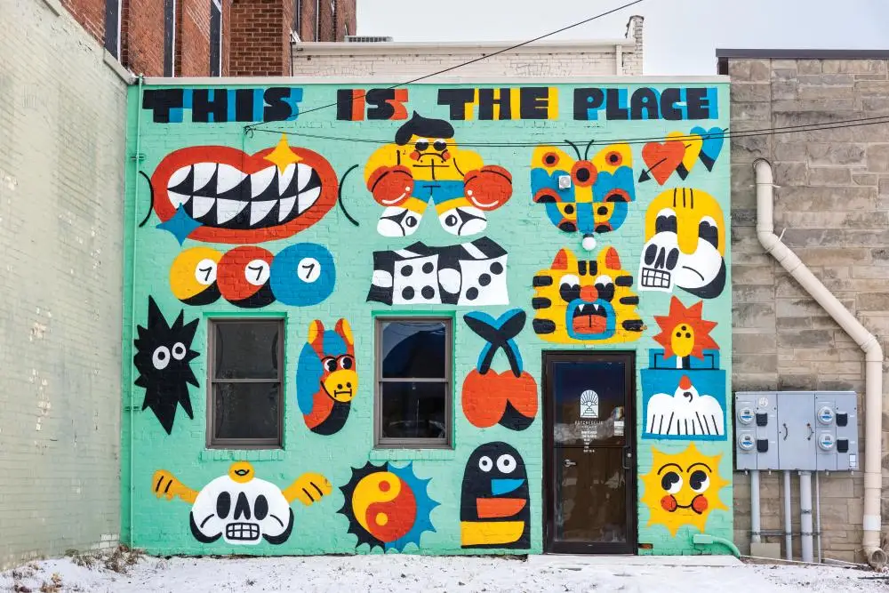 A mural on the Psychadelic Cellar in downtown Marion, Indiana.