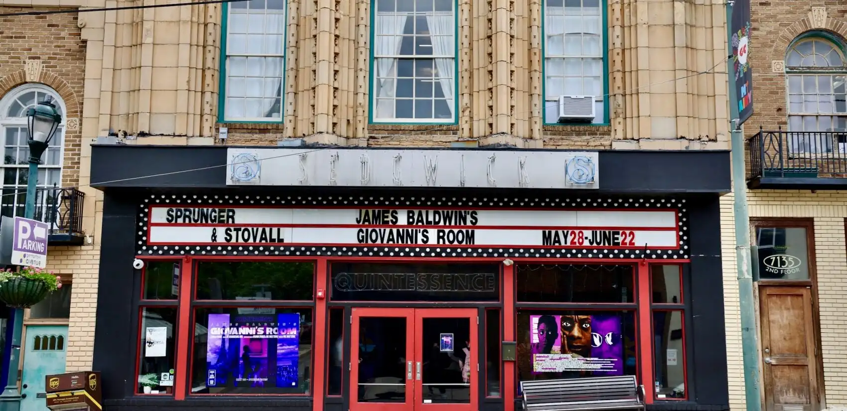 The Sedgwick Theater advertises Giovanni's Room outside