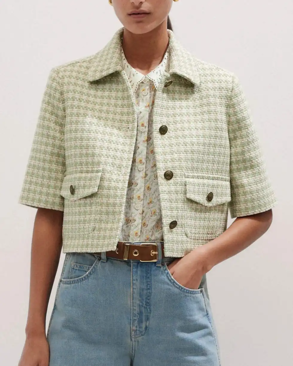 Me + Em dogtooth short sleeve jacket 