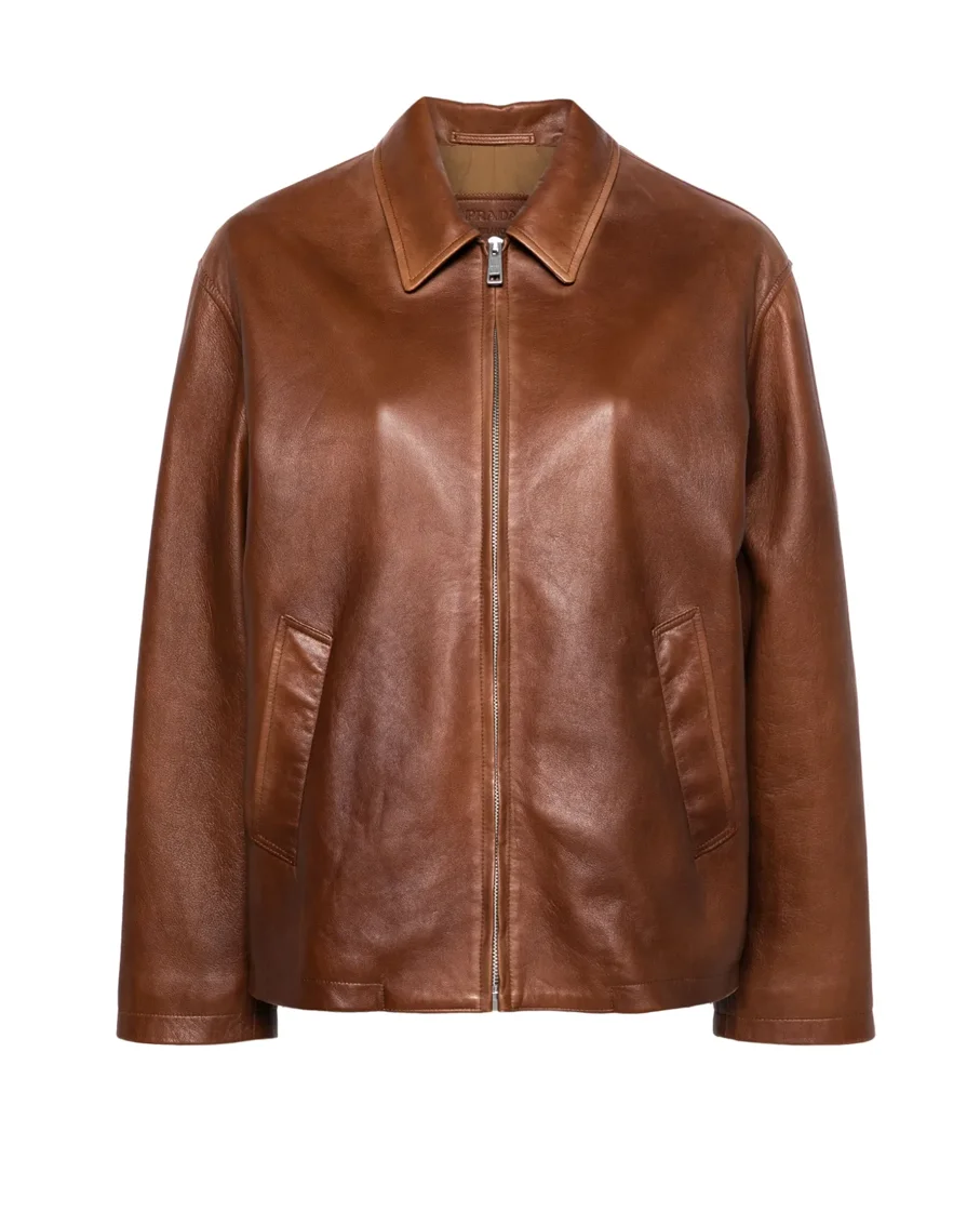 Prada triangle-logo leather jacket
