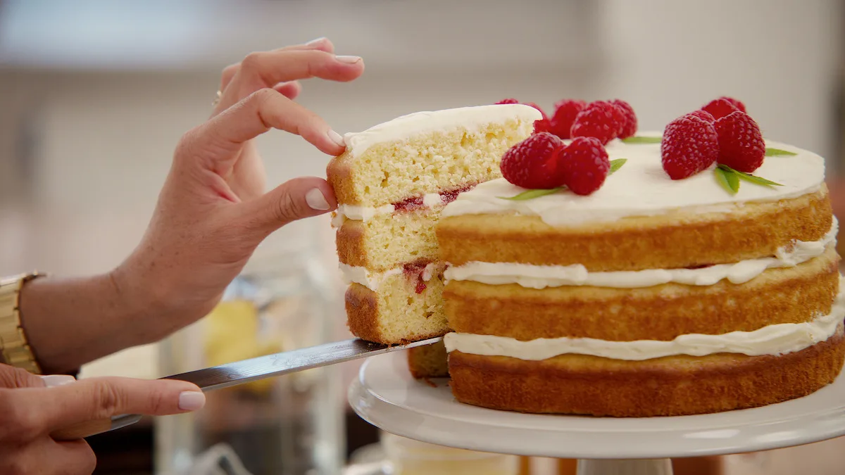 Honey lemon layer cake with raspberry.