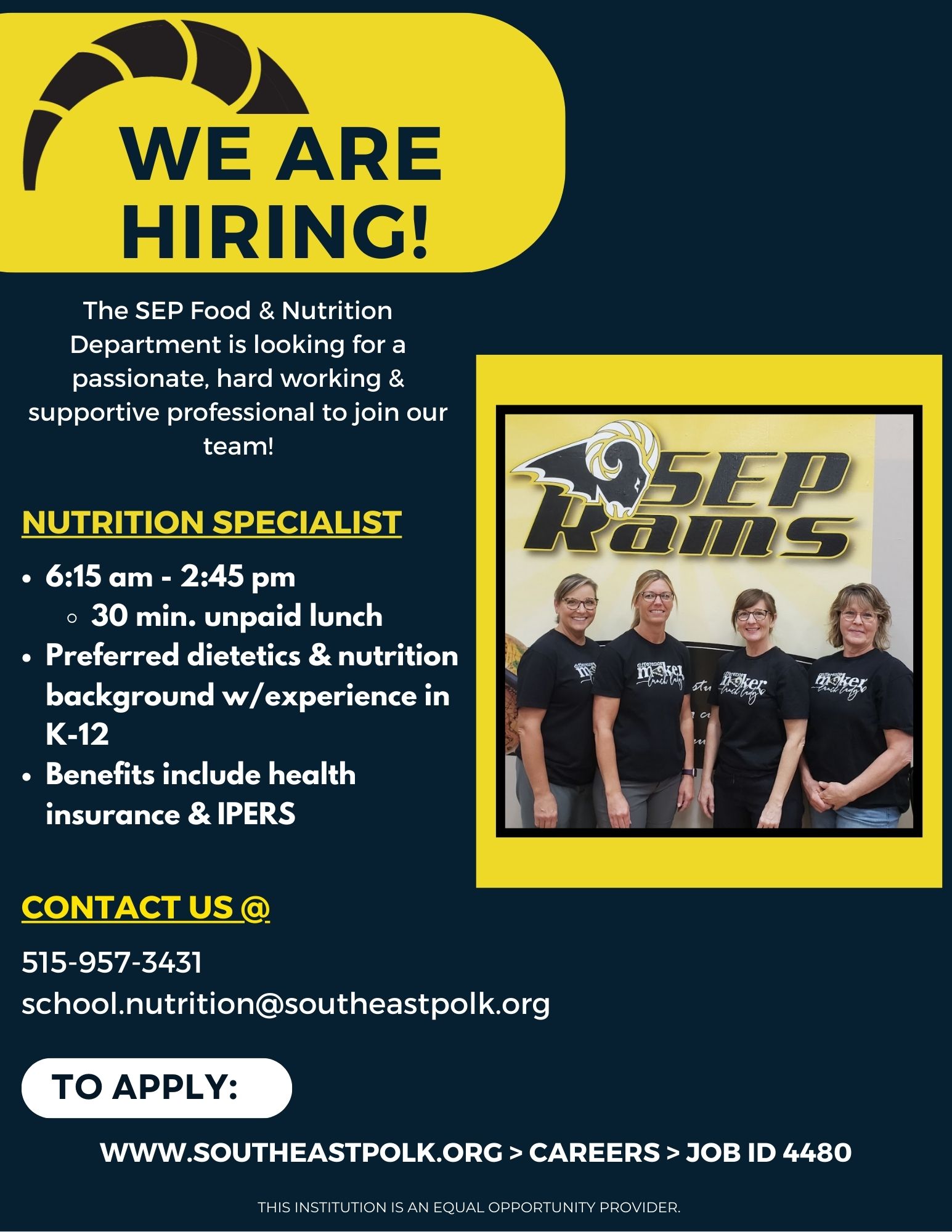 Join our Ram Fam as a Nutrition Specialist! | Southeast Polk (SEP) CSD