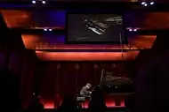 Italian pianist Elia Cecino performs on the first evening of the semifinal round of the 2025...