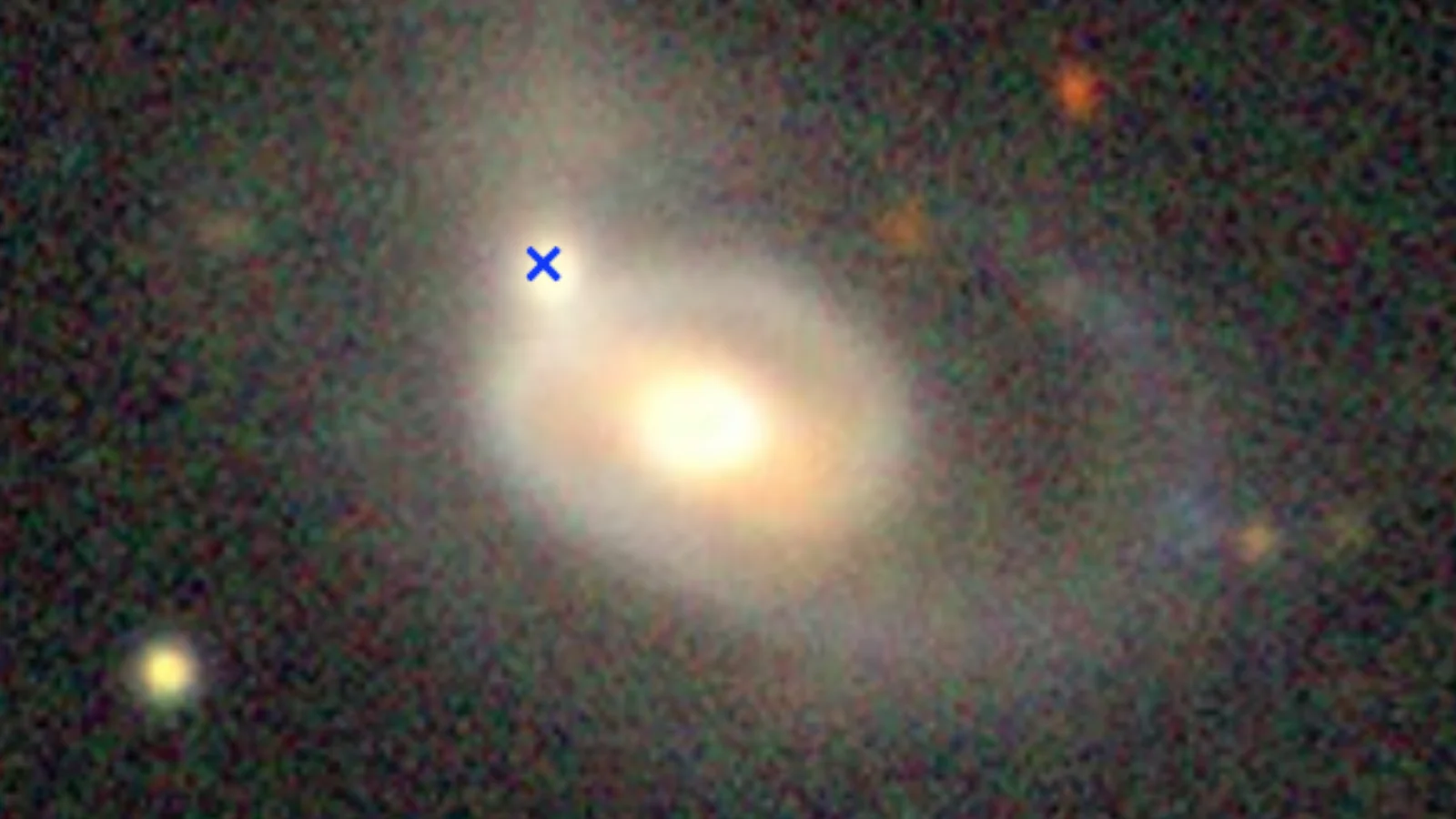 A yellow swirl with a blue cross in its north-west region