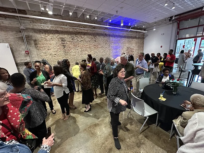 More than 140 people gathered May 28 at the Arts and Science Center for Southeast Arkansas to welcome Celeste Alexander as the center's new executive director and wish her a happy birthday. (Special to The Commercial/Deborah Horn)
