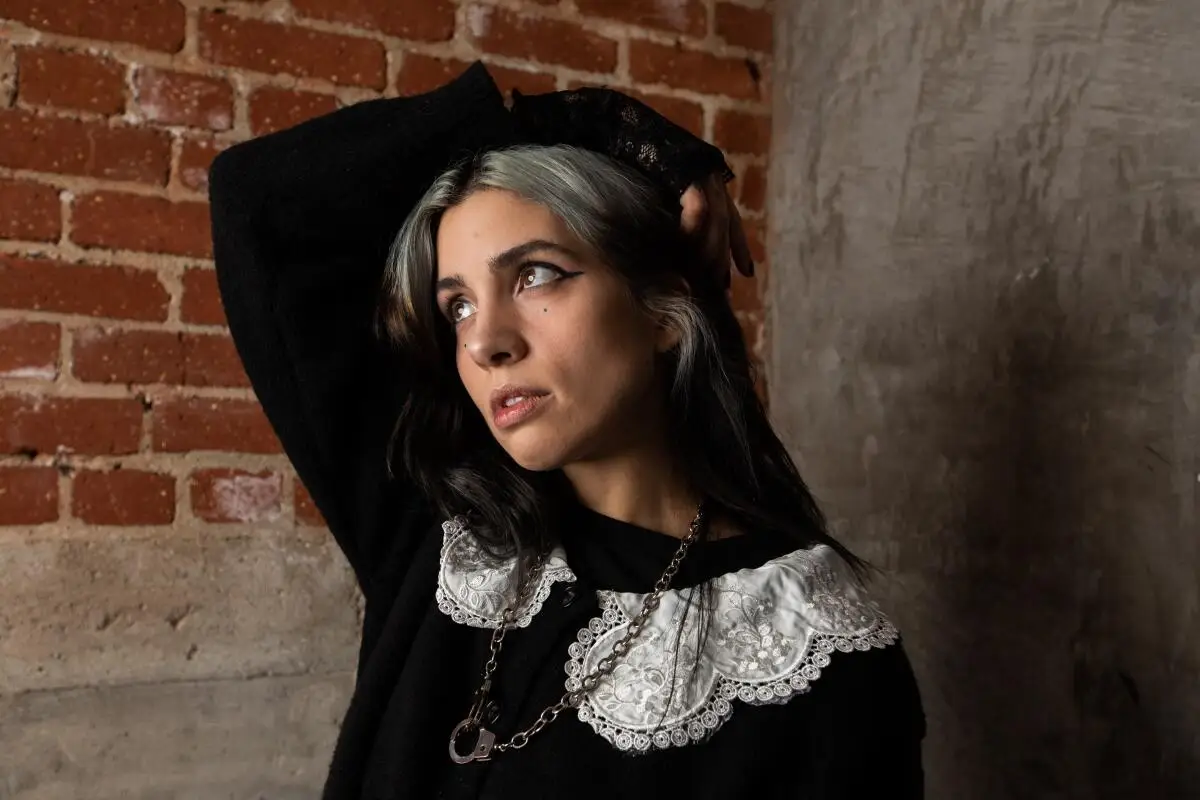 Portrait of Nadya Tolokonnikova at Jeffrey Deitch gallery in 2023.