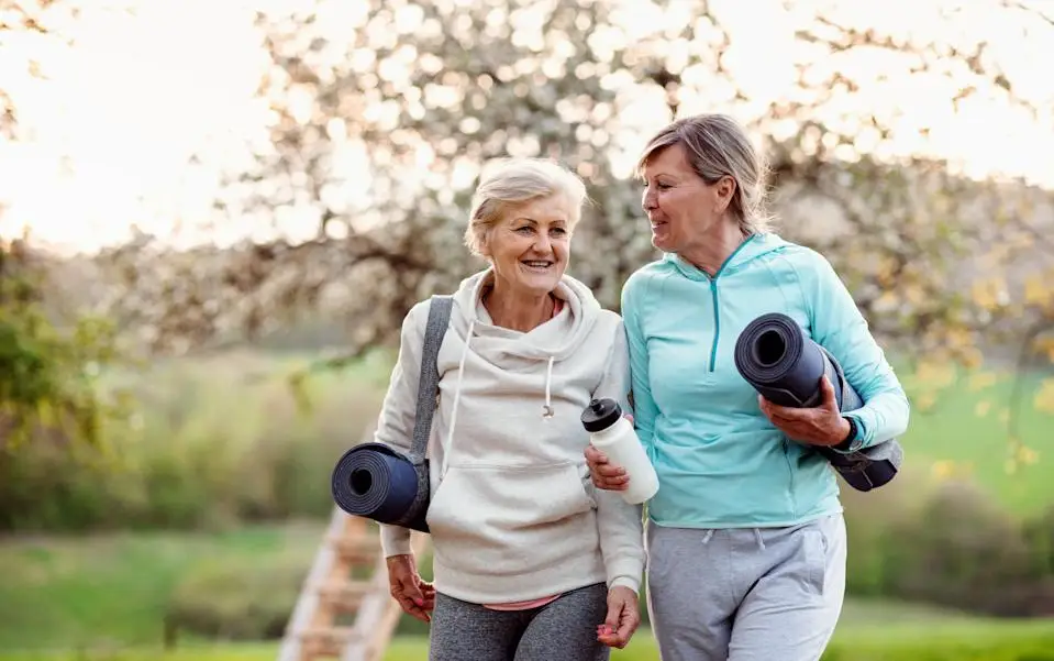 Old women resting after doing exercise, a healthy lifestyle.