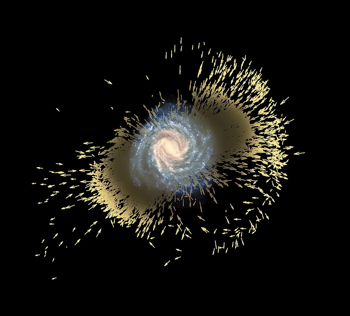 a swirl of light surrounded by hundreds of arrows all pointing towards the center of the swirl