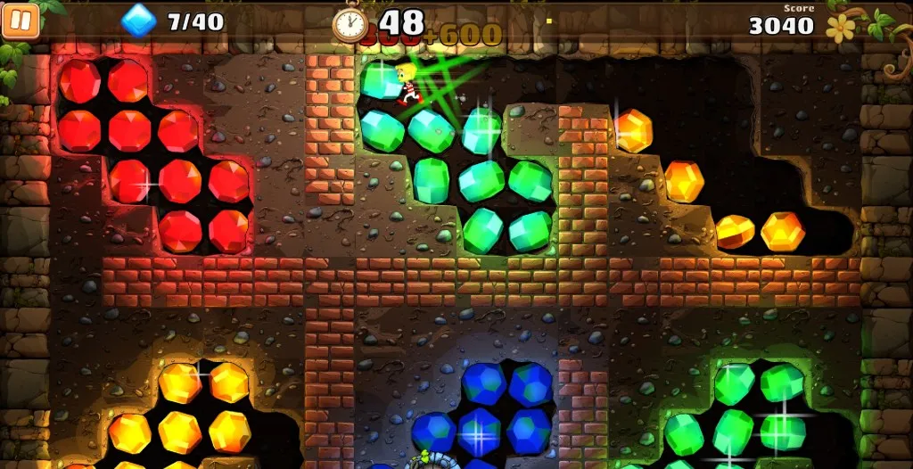 Rockford running near gems in Boulder Dash