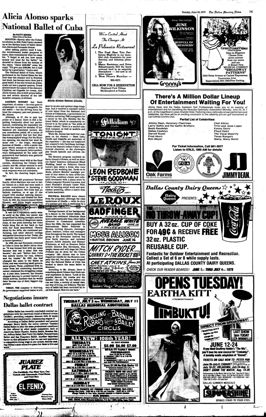 An article in The Dallas Morning News published on June 10, 1979 says that The Dallas Ballet reached a union contract providing dancers with 26 weeks of employment.
