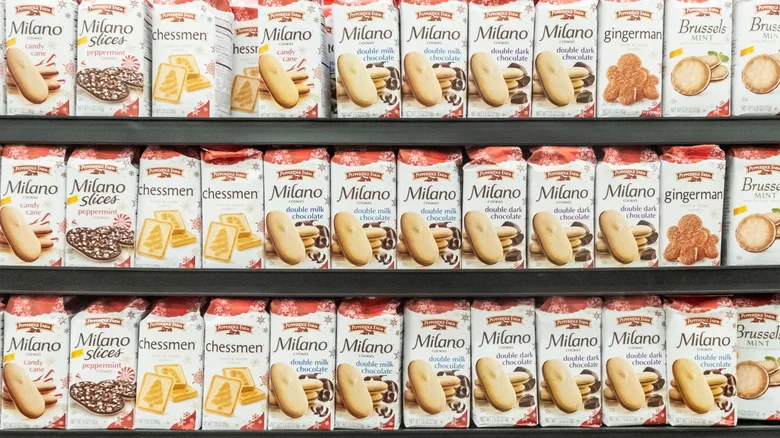 Shelf with multiple rows of Pepperidge Farm cookies