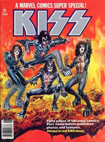 Marvel 'Printed in real Kiss blood' boasts this notorious Marvel comic