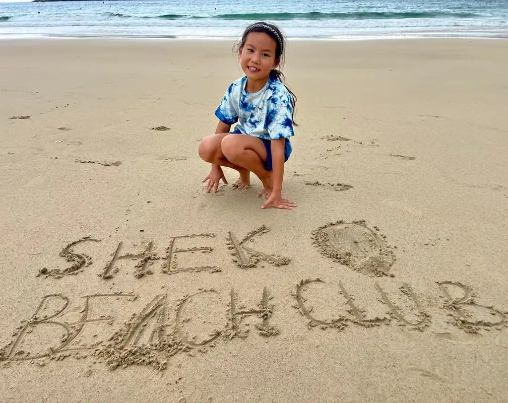 Emilia Li on the beach in Shek O, a village in the southeast of Hong Kong Island that inspired the name of the tie-dye fashion business she started with the help of her mother, Jillian Xin. Photo: Kylie Knott