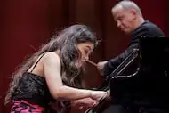 Yanjun Chen, a 23-year-old pianist from China, performs a concerto in the semifinal round of...