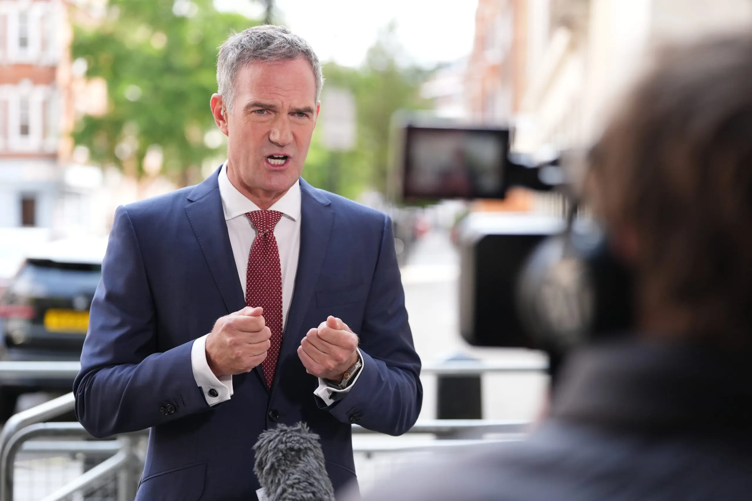 Peter Kyle, Science and Technology Secretary, being interviewed outside BBC Broadcasting House.