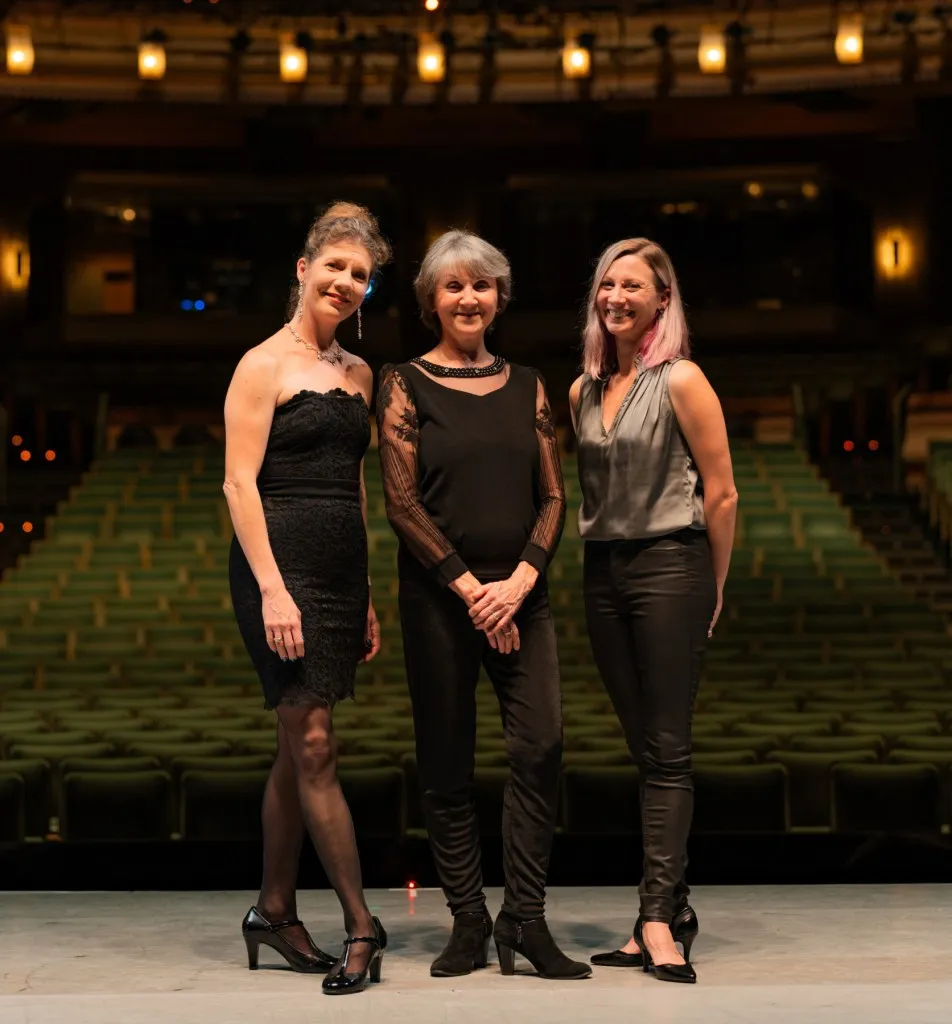 The creative forces behind Eugene Ballet, from left: new Artistic Director Jennifer Martin, company co-founder and retiring Artistic Director Toni Pimble, and Resident Choreographer and Associate Artistic Director Suzanne Haag at Eugene's Hult Center. Photo: Antonio Anacan/2024