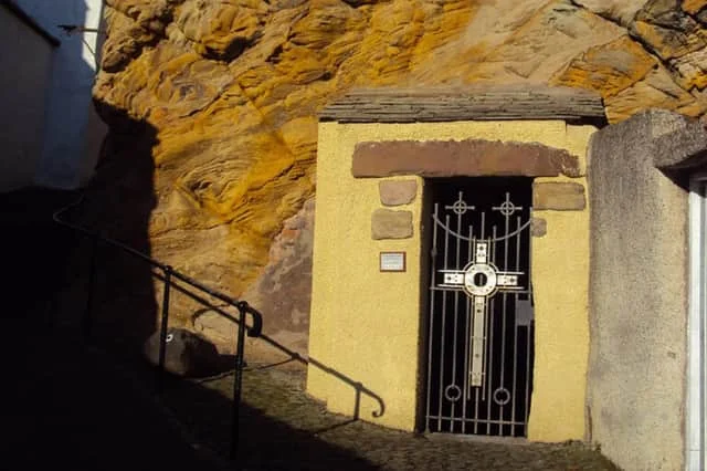 St Fillan’s Cave is embedded in a natural rock behind the small town of Pittenweem.