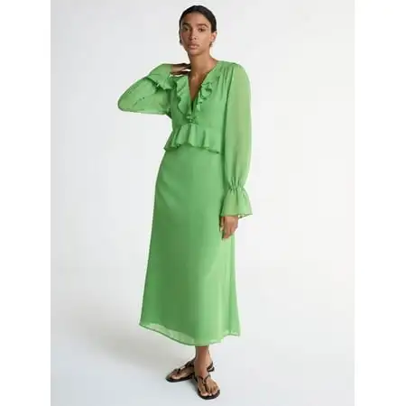 Scoop Women’s Chiffon Ruffle Maxi Dress With Long Sleeves, Sizes Xs-Xxl